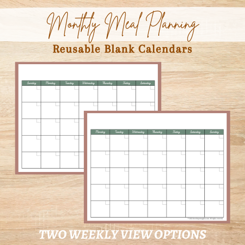 Monthly Meal Planning Calendar