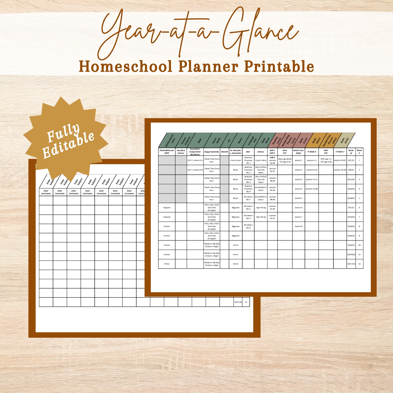 Year At A Glance Homeschool Planner Year At A Glance Homeschool Planner